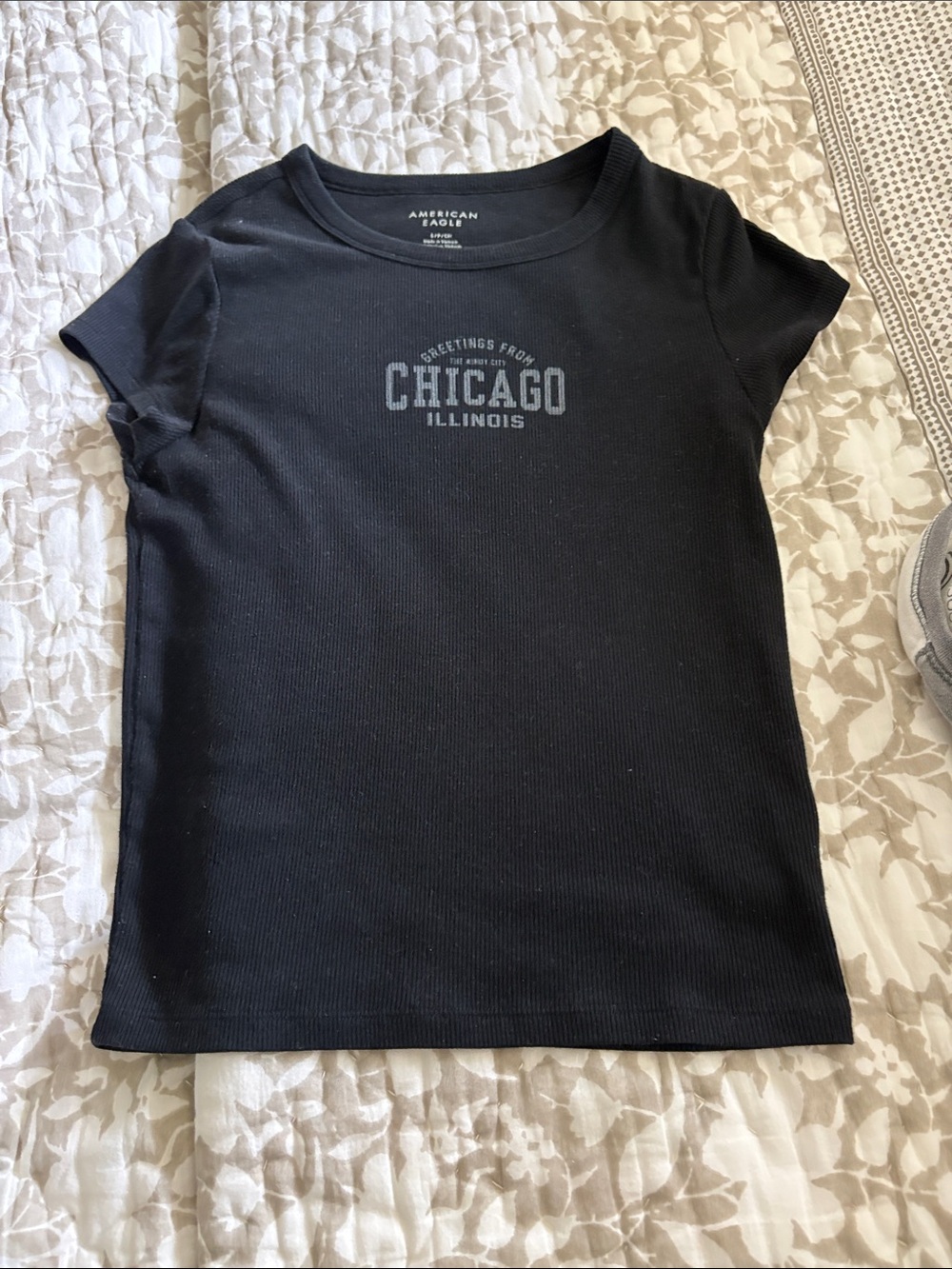 American Eagle Outfitters Black Ribbed Chicago Graphic Tee